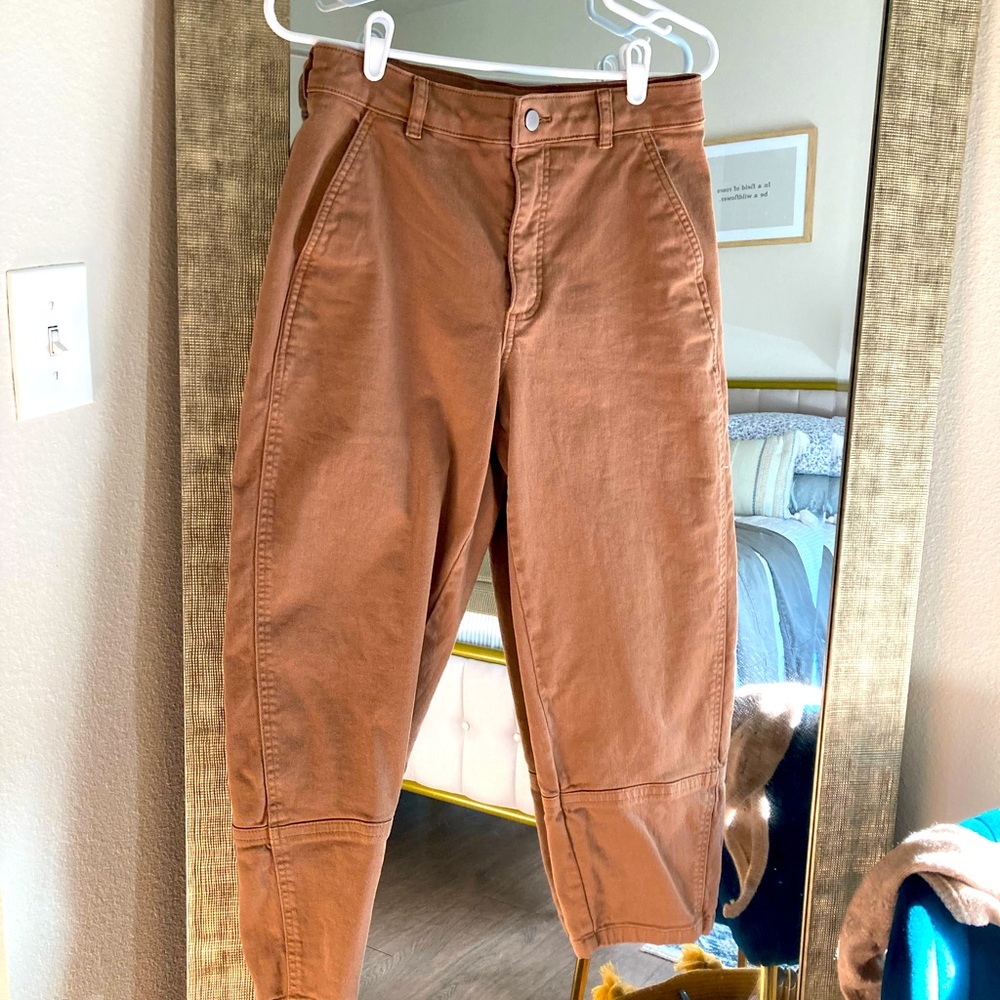 Dark khaki utility barrel pants